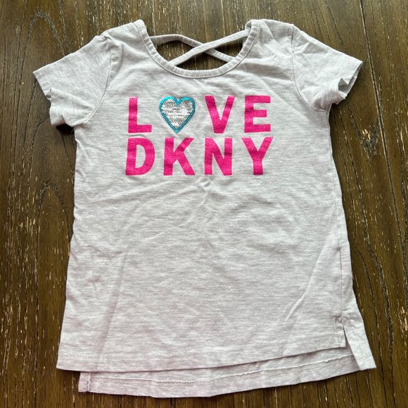 Little Girls Light Gray sequin DKNY t-shirt tee top size 5 - Picture 1 of 2